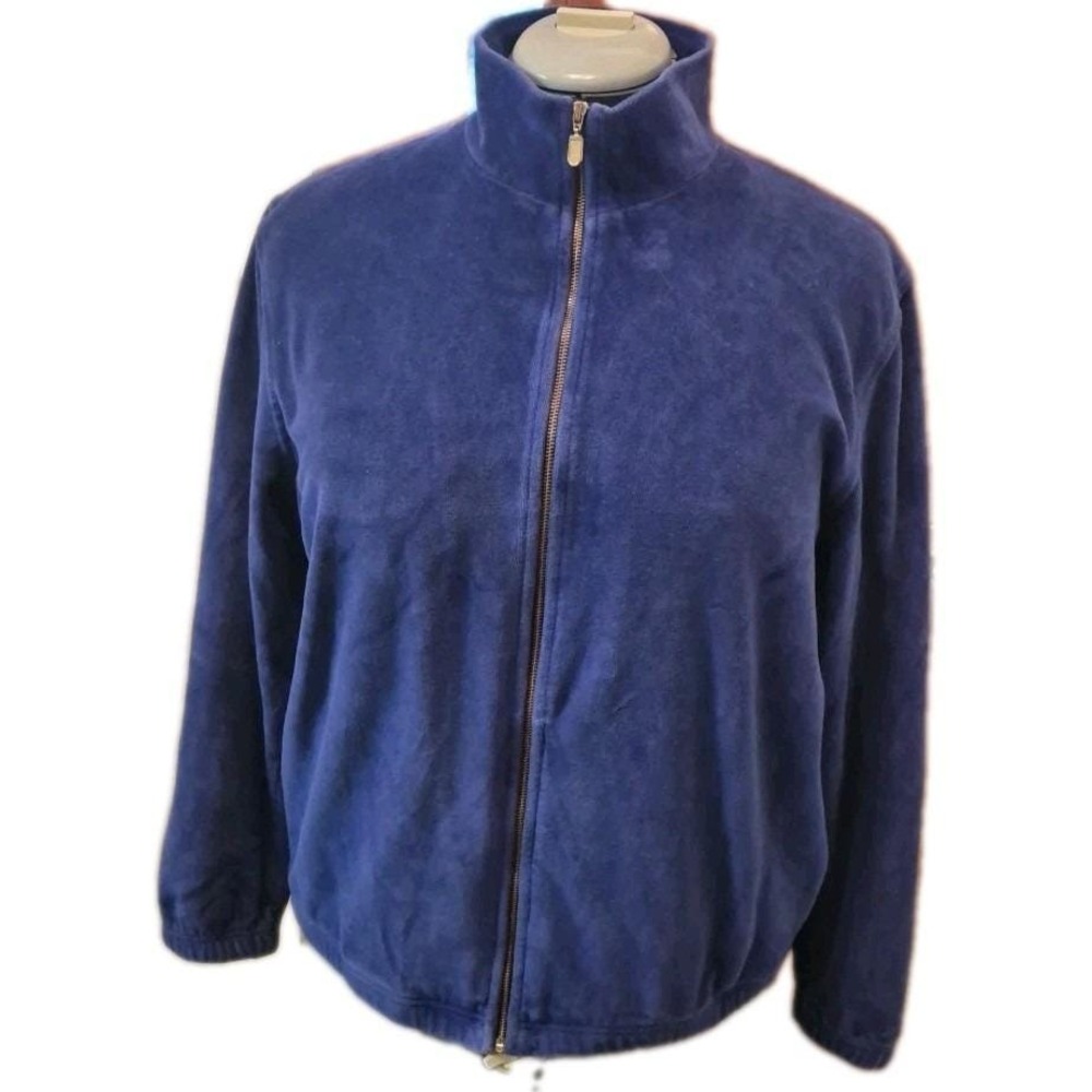 Norsport 90's Vintage Royal Blue Velour Track Jacket Women's Medium
